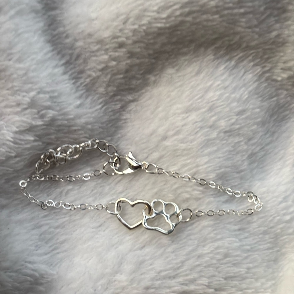 Silver Heart and Paw Bracelet